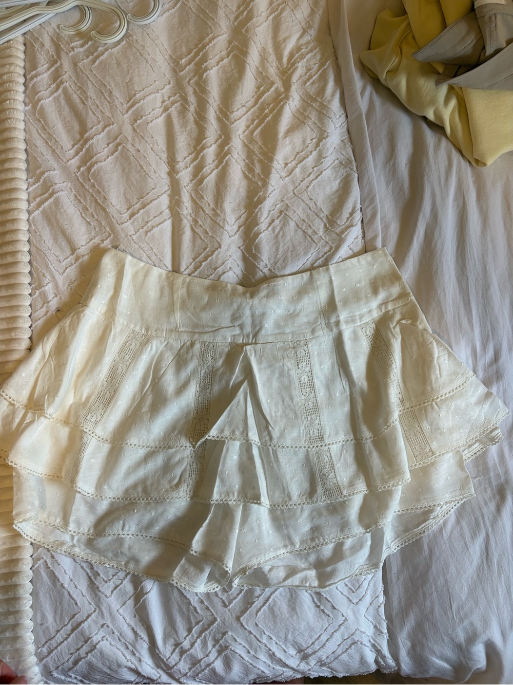 Princess Polly Cream Tiered Eyelet Mini Skirt